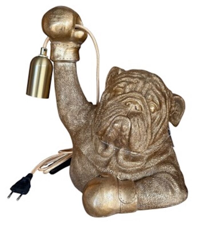 Bulldog tafellamp met bokshandschoen- goud