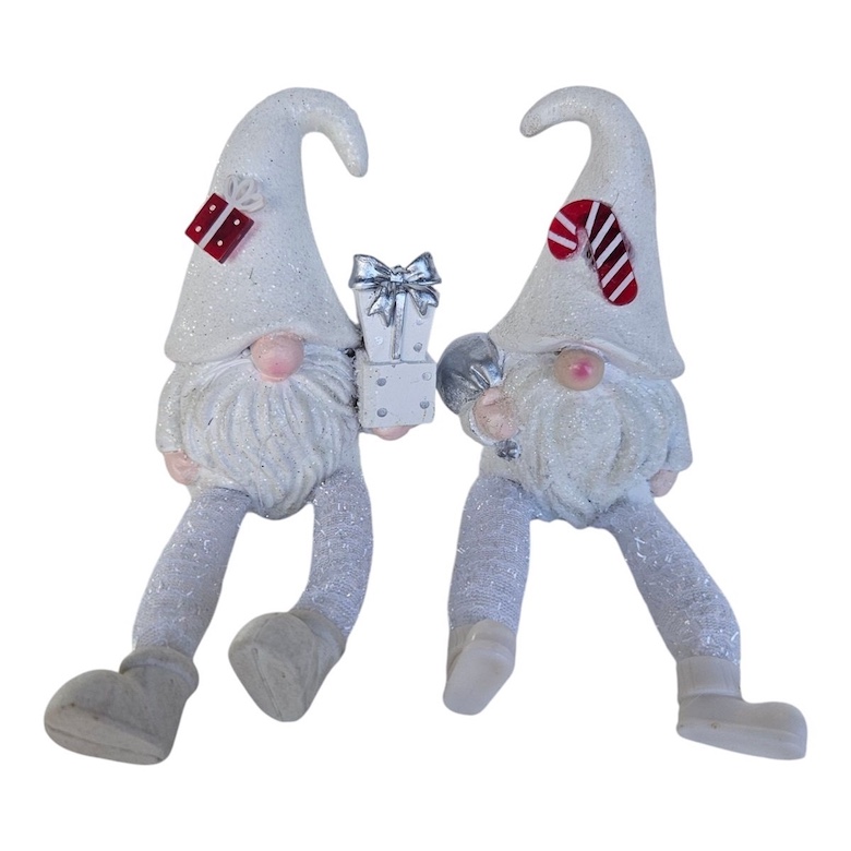 Set van 2 kerstkabouters wit met glitters-wiebelbeentjes
